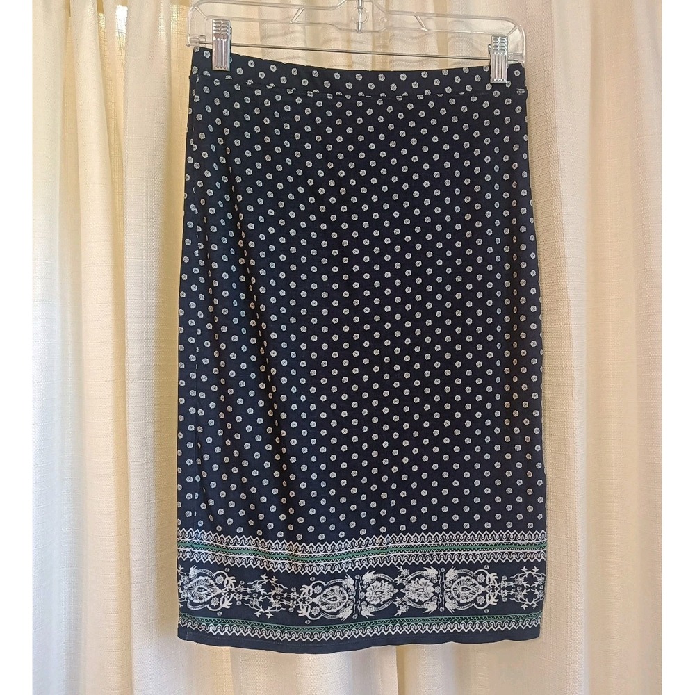 NWT Max Studio Women's XS Navy Floral Straight Pencil Midi Skirt CottageCore‎